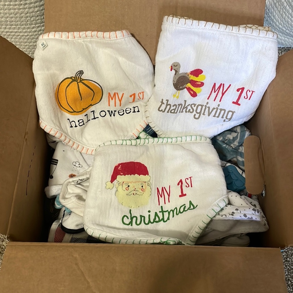 Rae Dunn and Mud Pie Bibs, My 1st Christmas, Halloween, Holidays, assorted bibs